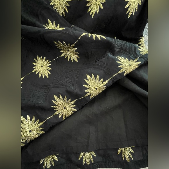 Boston Proper Black Gold Embroidered Off Shoulder Lined Dress Size Medium - Picture 5 of 12